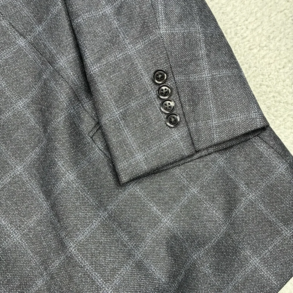 Armani Collezioni Su Misura Sport Coat 50R IT Gray Blue Windowpane Wool Italy